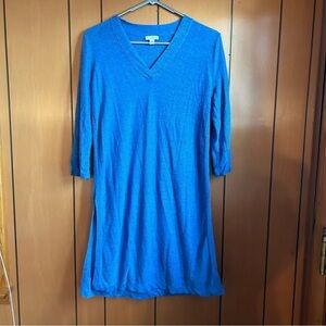 J. Jill Blue Linen Blend V-Neck 3/4 Sleeve Tunic Size Small